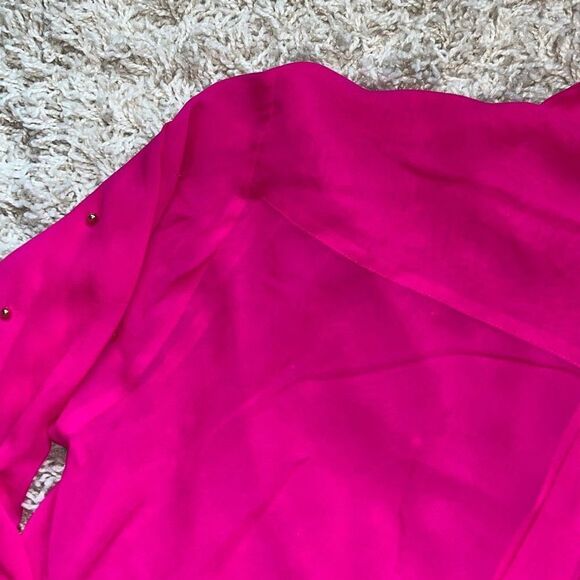 Beautiful 100% silk, Adam Douglas / Adrian Papell hot pink blouse with gold pear - Picture 14 of 14